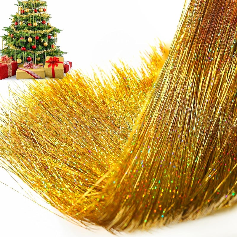 Lyrow Store 40000 Strands Tinsel Icicles 19.7 inch Christmas Tree Tinsel Foil Fringe Hanging Winter Home Decorations for Xmas Tree Holiday Decor Birthday Wedding Anniversary Party Supplies(Gold) - Image 1